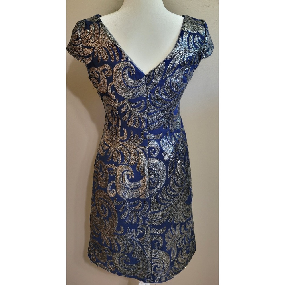 Adrianna Papell Navy Sequin Swirl Dress - Picture 2 of 6